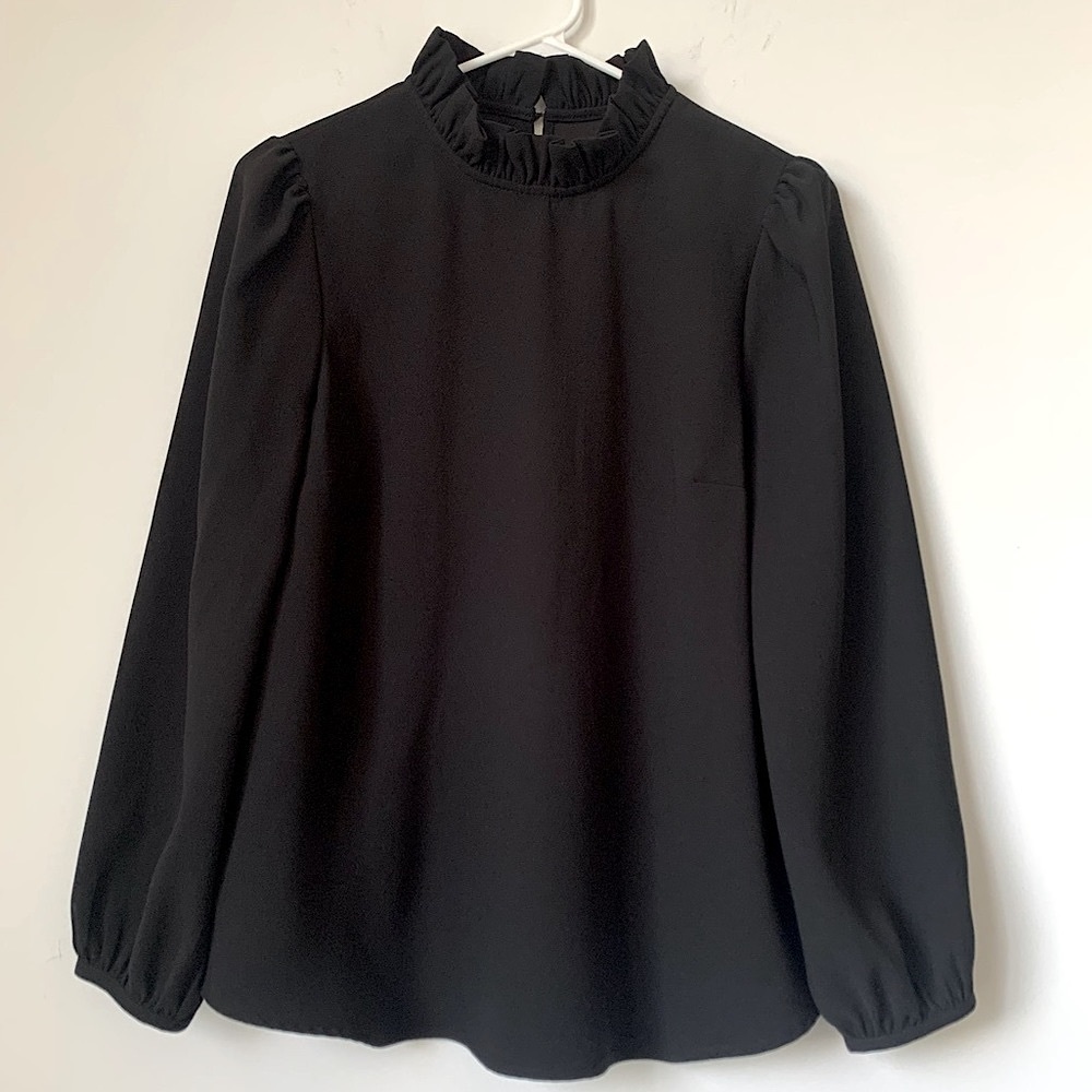 Black ruffle collar J crew blouse